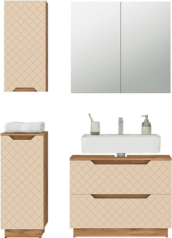 Zestaw mebli łazienkowych dąb/kaszmir ze strukturą płytek 79.6x32x62.5 lotta