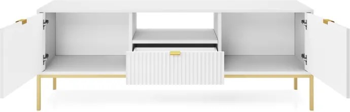 NAYA Szafka RTV 154 biała | złoty stelaż
