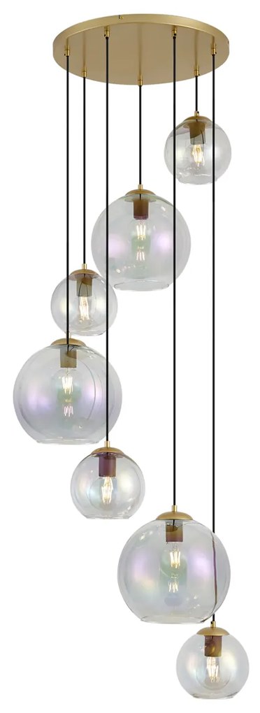 Lampa wisząca Art Deco złota z tęczowym szkłem 7-punktowa - Sandra ArtDeco Oswietlenie wewnetrzne