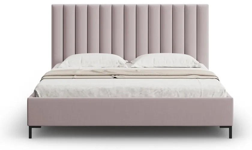 Jasnoróżowe tapicerowane łóżko dwuosobowe ze schowkiem i stelażem 200x200 cm Casey – Mazzini Beds