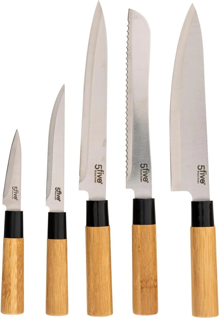 Zestaw akcesoriów kuchennych w bambusowym bloku: 6 noży i 5 przyborów