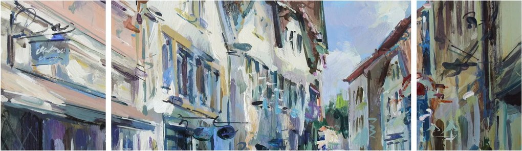 Obraz - Aleja starego miasta, malarstwo akrylowe (170x50 cm)
