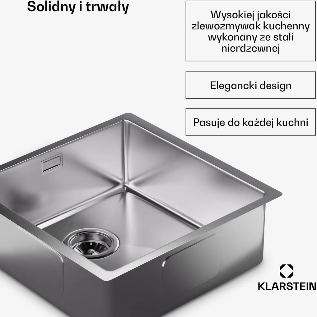Klarstein TitanSteel zlewozmywak kuchenny o wymiarach 45 x 45 m (dł. x szer.)