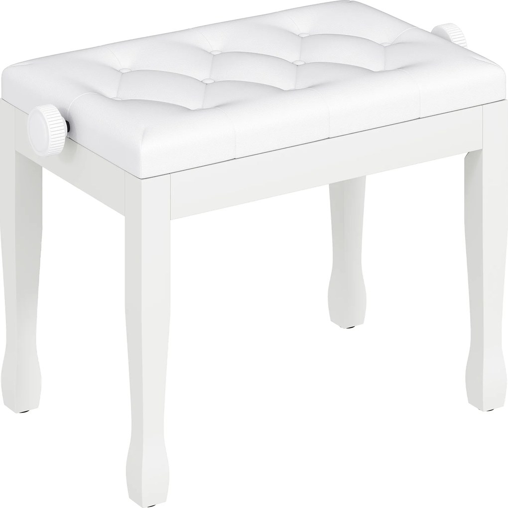 HOMCOM Ławka do Pianina z Regulacją Wysokości, Pianobank z Wyściełanym Siedziskiem z Ekoskóry 64 x 35 x 45-55 cm Biała | Aosom PL