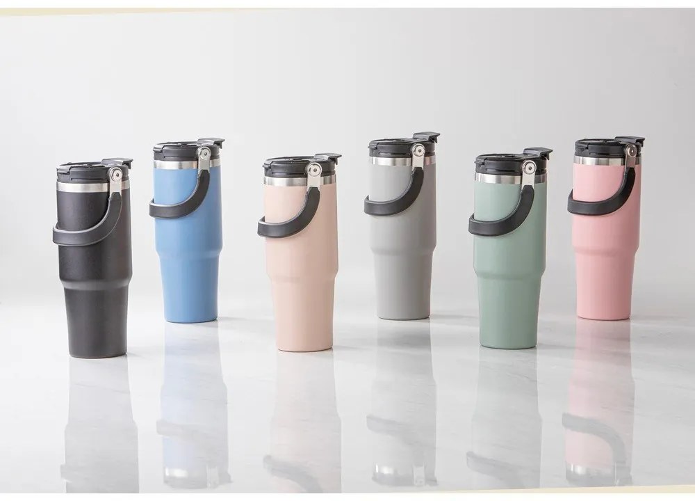 Jasnoróżowa podróżna butelka ze stali nierdzewnej 1 l Eco – Ladelle