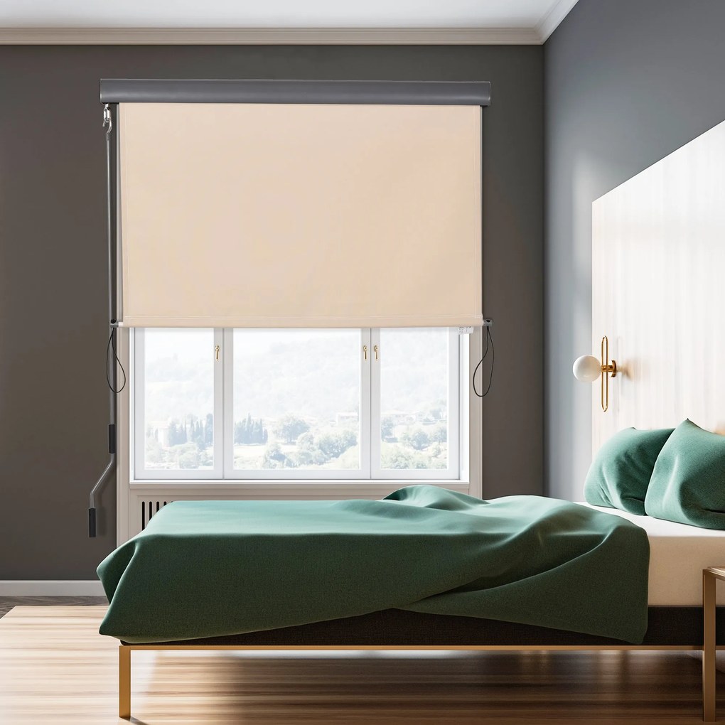 Outsunny Markiza Pionowa na Balkon, Markiza Pionowa, Ochrona przed Wiatrem, Rolka Boczna, Osłona, Ręczny Mechanizm Korbkowy, Polyester+Aluminium, Kremowy, 200 x 120 cm