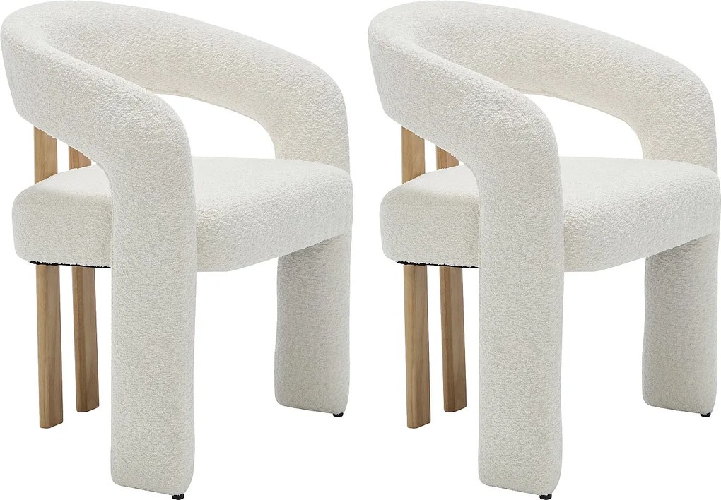 Zestaw 2 krzeseł z podłokietnikami z tkaniny z bukli  i drewna kauczukowca  - Białe - NORETI