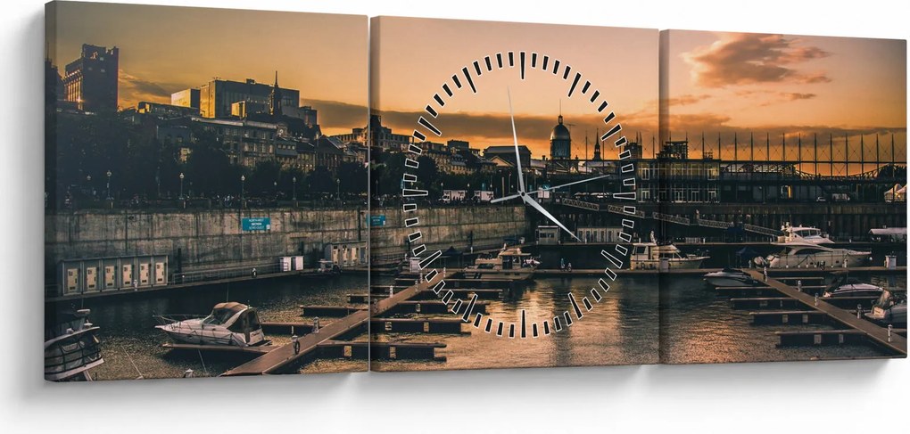 Obraz - miasto portowe (z zegarem) (90x30 cm)