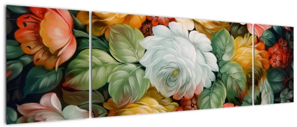 Obraz namalowanego bukietu kwiatów (170x50 cm)