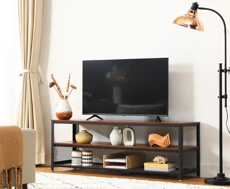 Szafka RTV z półkami w stylu loft rustykalny brąz - Dumios