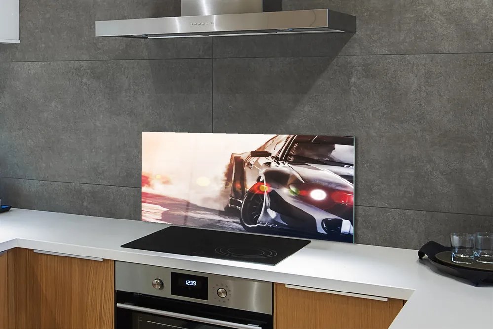 Panel szklany do Kuchni Luksusowe Czarne Auto