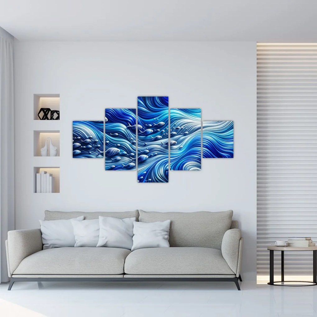 Obraz – Ryby w falach (125x70 cm)