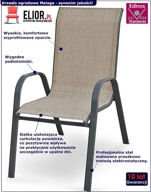 Popielate modne krzesło ogrodowe, tarasowe - Malaga