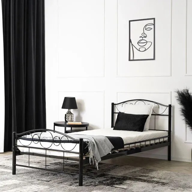 Czarne jednoosobowe metalowe łóżko 90x200 P2-B95