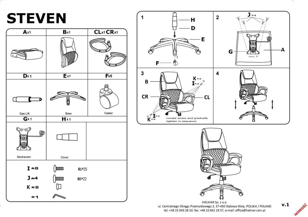 Czarno-szary fotel gabinetowy z ekoskóry Steven Halmar