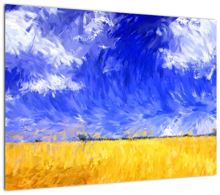 Obraz na szkle - Obraz na szkle olejny, Złote pole (70x50 cm)