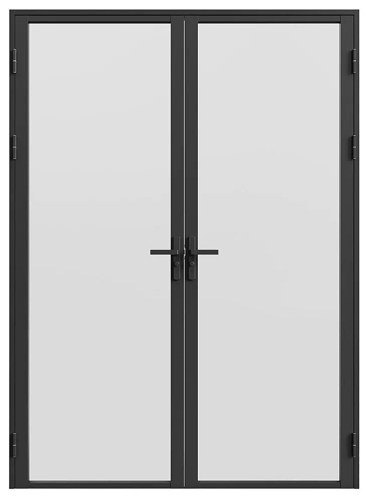 Drzwi kompletne 2-skrzydłowe dwustronne z aluminium i matowego szkła hartowanego - 2 x wys. 204 x szer. 73 cm - Czarny - LOXTON