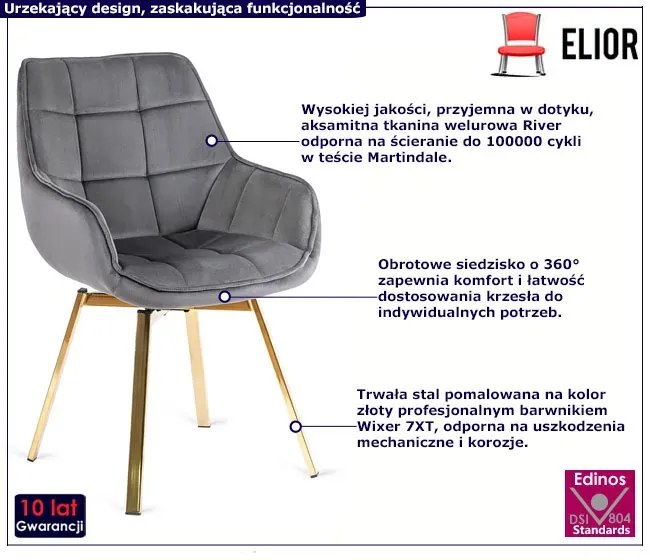Szare obrotowe pikowane krzesło glamour W3-T27