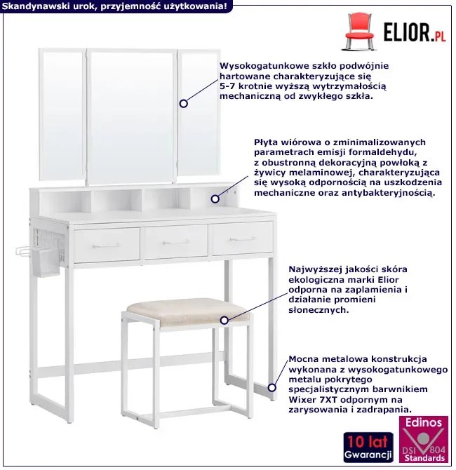 Biała toaletka do pokoju z taboretem A1-H66