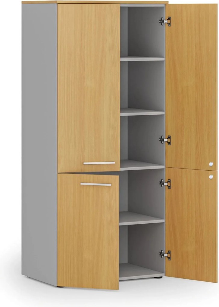 Szafa biurowa pół-drzwi PRIMO GRAY, 800 x 500 x 1781 mm, szary/buk