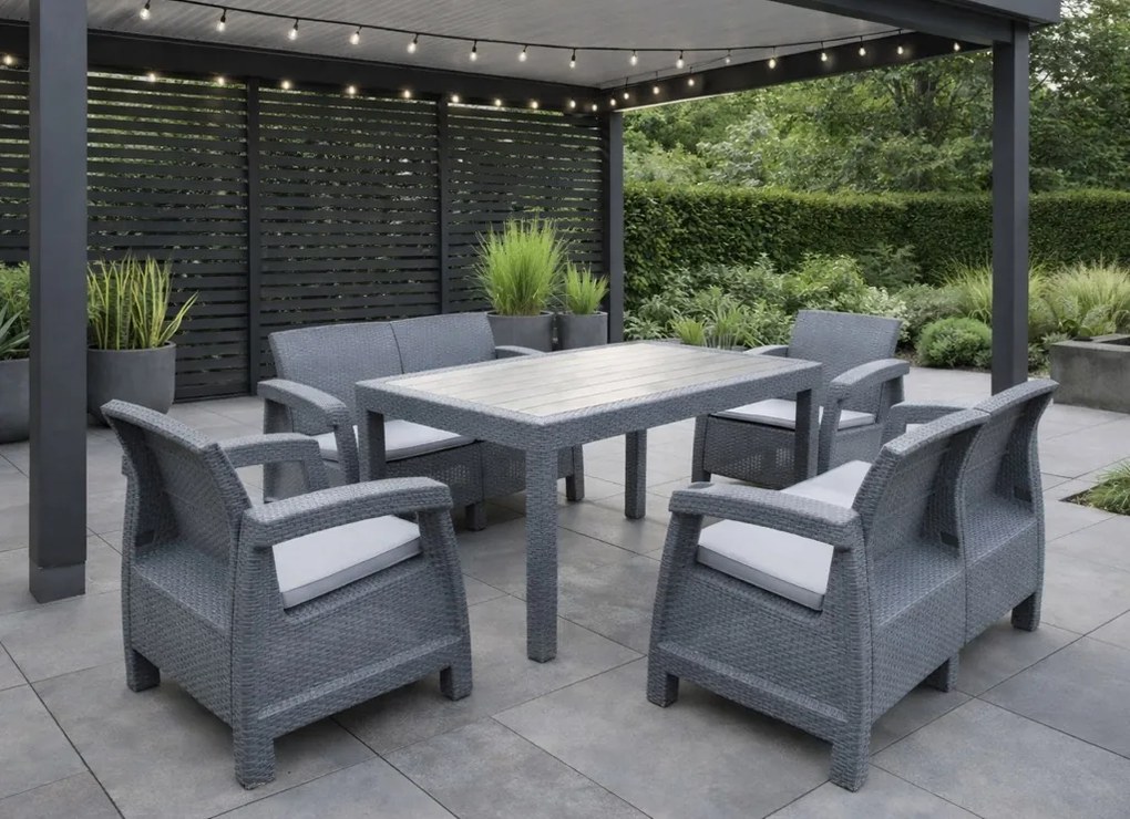 Zestaw mebli ogrodowych 6-osobowy Calisto NC08X2+RT02 ze stołem, szary