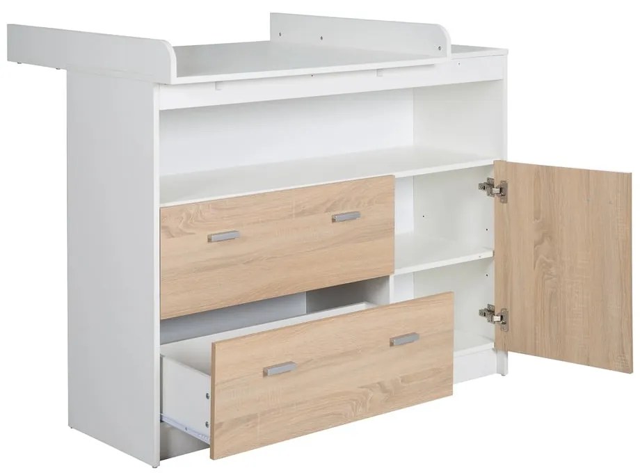 Biała/naturalna niska komoda dziecięca w dekorze dębu z przewijakiem 117x98 cm Gabriella – Roba