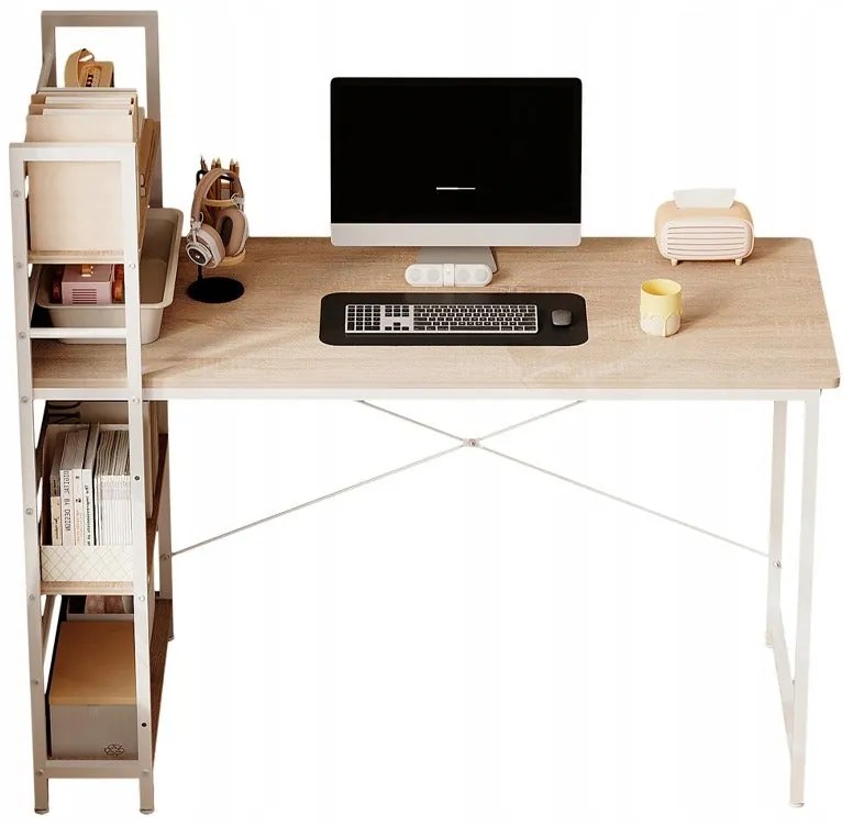 Biurko młodzieżowe z regałem komputerowe jasny brąz nowoczesne loft 120 cm