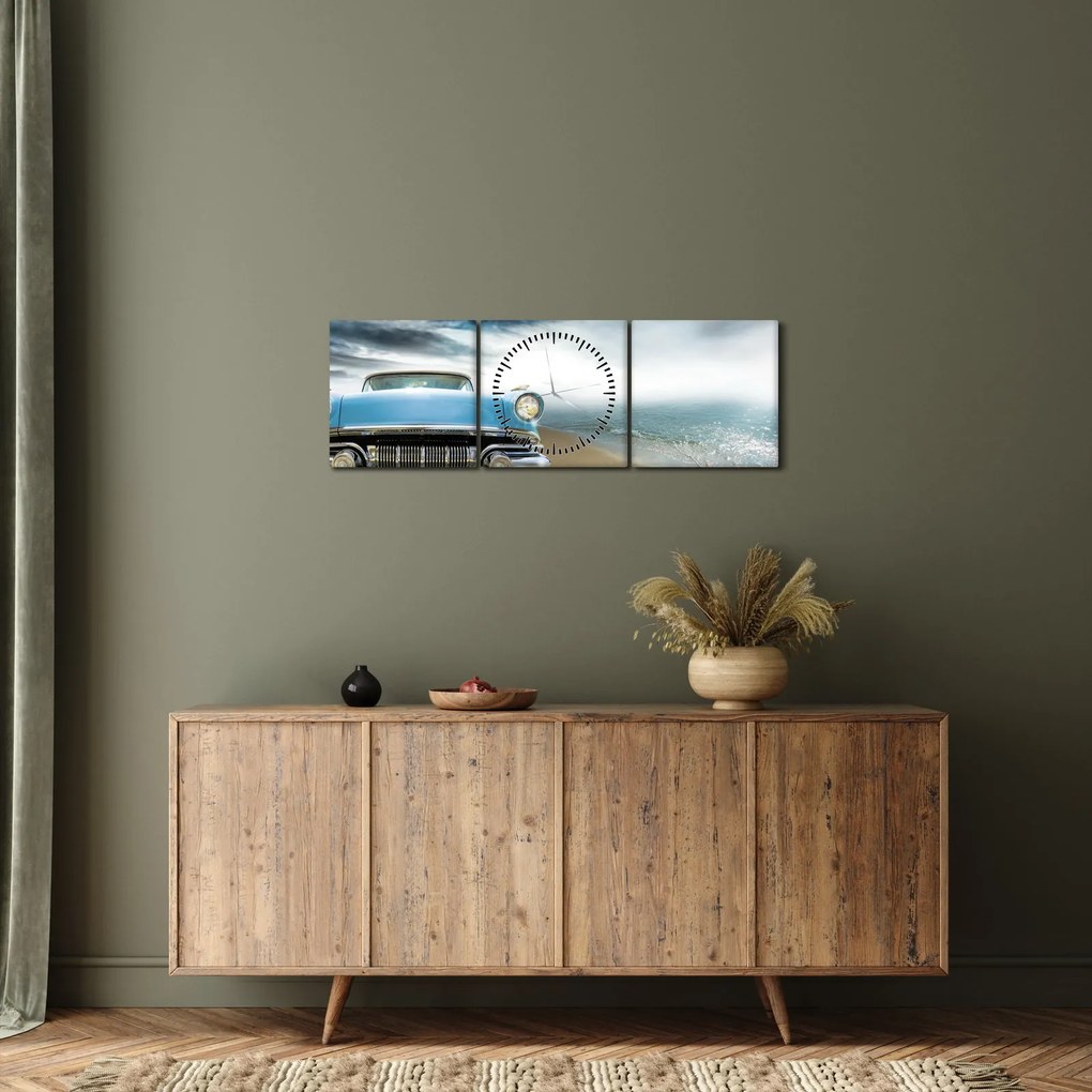 Obraz - Kabriolet w stylu vintage (z zegarem) (90x30 cm)