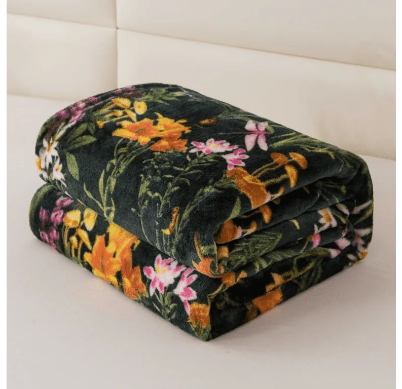 Mikropluszowy koc MYSTIC GARDEN, ciemnozielony Rozmiar: 200 x 220 cm