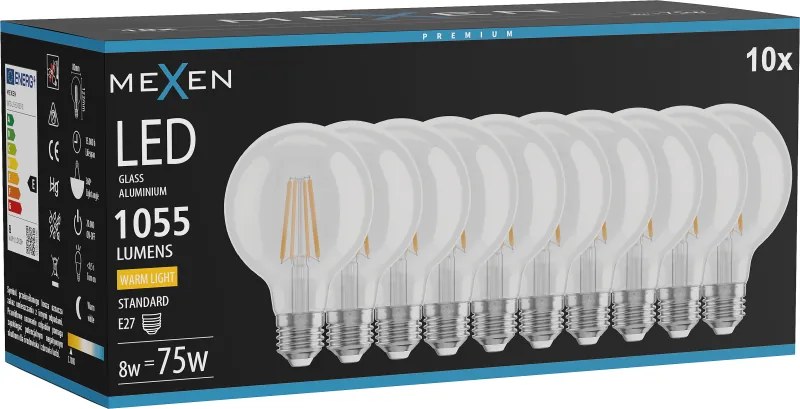 Mexen Vintis 10x żarówka filament LED E27, G80, 8W, Ciepła - 2700K, 1055 lm, clear - L155-E27-0827-00x10