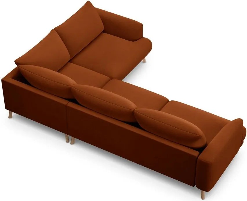 Aksamitny narożnik (prawostronny/w kształcie litery L) w kolorze terakoty Naomi – Micadoni