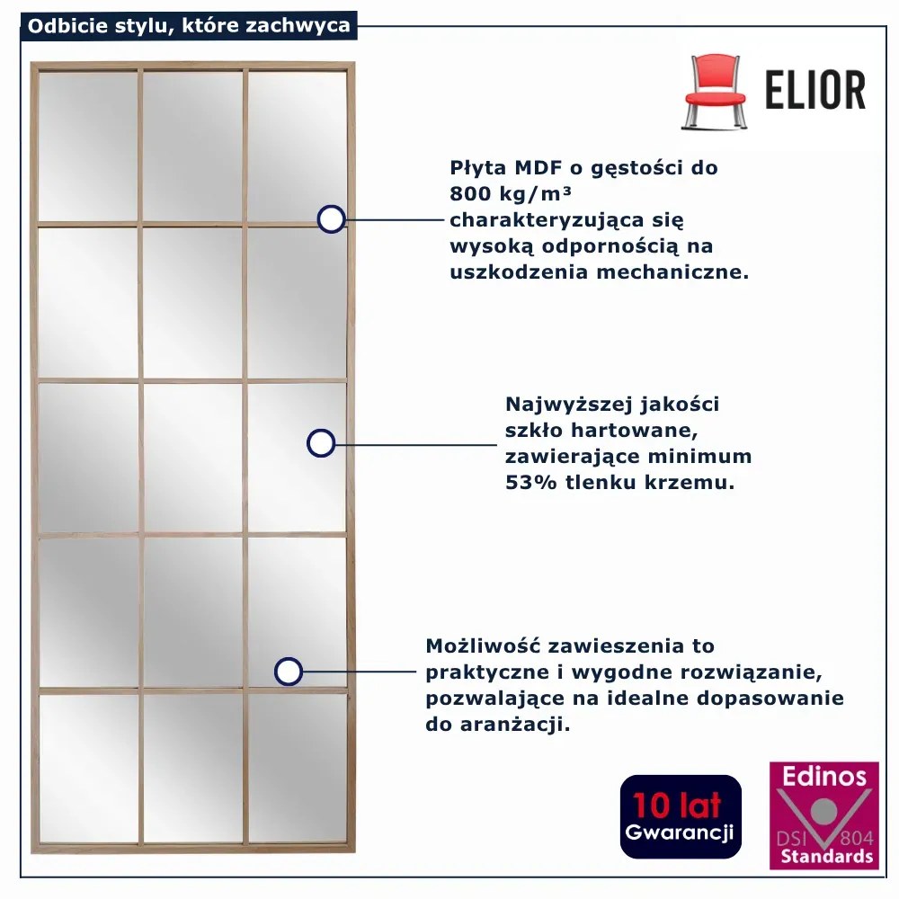 Loftowe dębowe lustro ze szprosami  Z9-L96