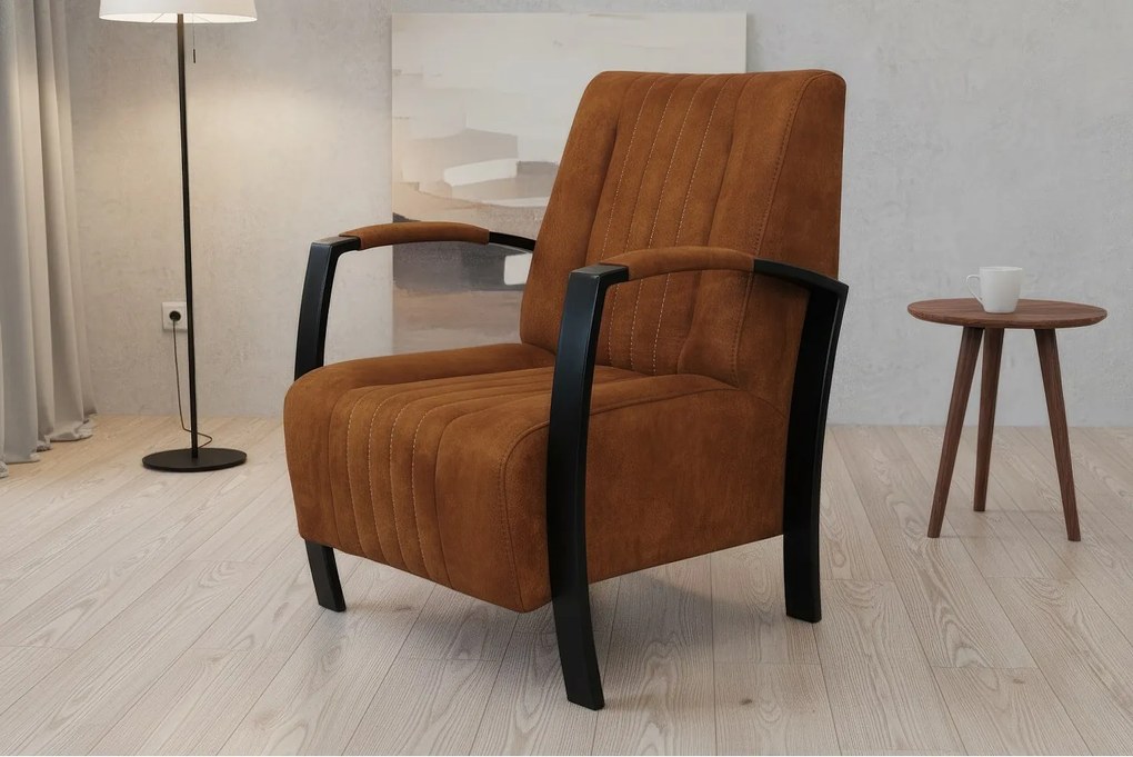 Nowoczesny fotel Looft w kolorze terrakoty-ponadczasowy styl
