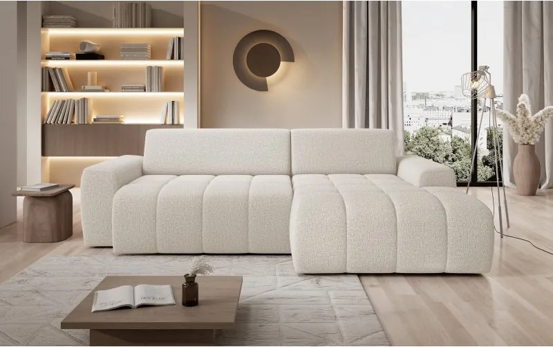 Narożnik SAVIO Prawostronny z Elektryczną Regulacją wolnostojący tkanina KANSAS 02 Jasny Beż WERSAL