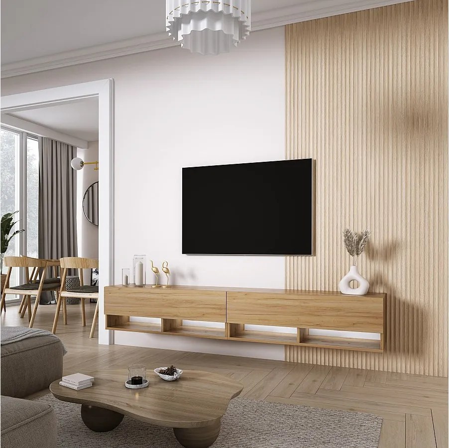 Szafka pod telewizor 200 (2 x 100) cm Dąb Craft, LED biały, 200 × 32 × 34 cm