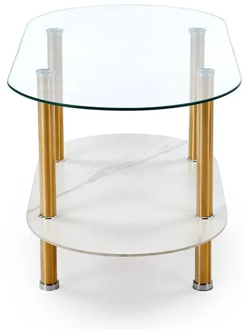 Ława szklana DUCAT 100x50cm biały marmur/transparentna/złota HALMAR