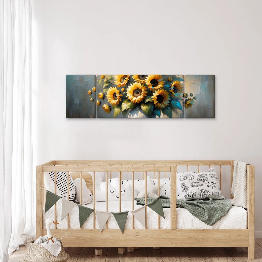 Obraz – Wazon ze słonecznikami (170x50 cm)