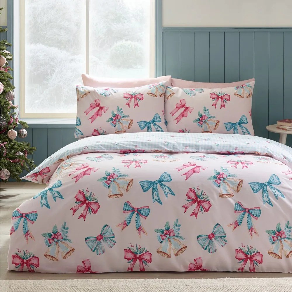 Różowa pościel dwuosobowa 230x220 cm Bows And Bells – Catherine Lansfield