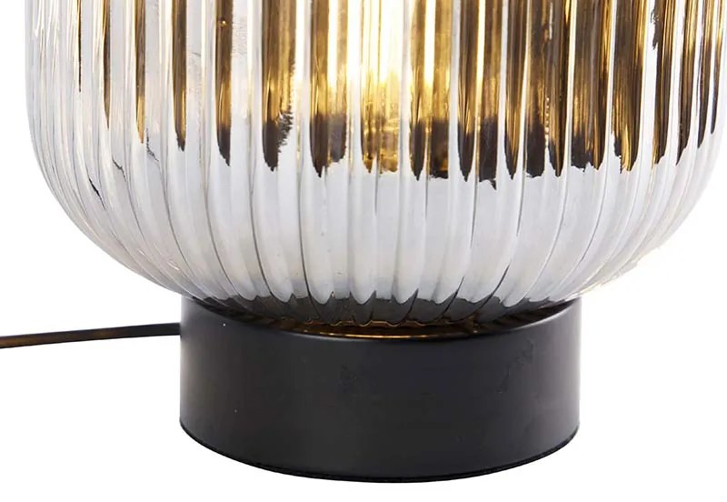 Lampa stołowa art deco czarna z dymionym szkłem - Karel ArtDeco Oswietlenie wewnetrzne