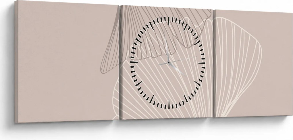 Obraz - Beżowe liście N⁰2 (z zegarem) (90x30 cm)