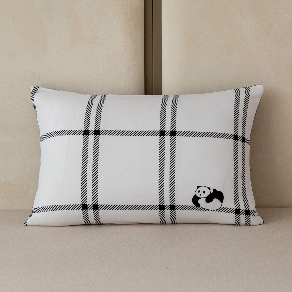 Flanelowa poszewka na poduszkę CUTE PANDA 50x70 cm, biała