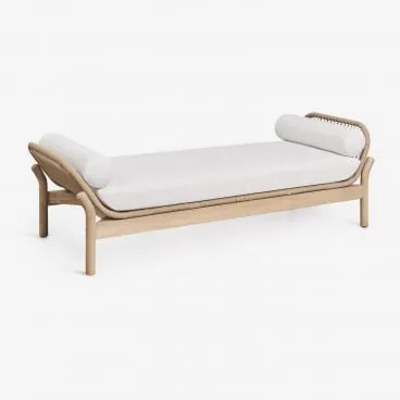 Divan Z Drewna Akacjowego I Plecionego Sznurka Karvia Jasny Akacjowy Brąz & Tkaniny Biała - Sklum