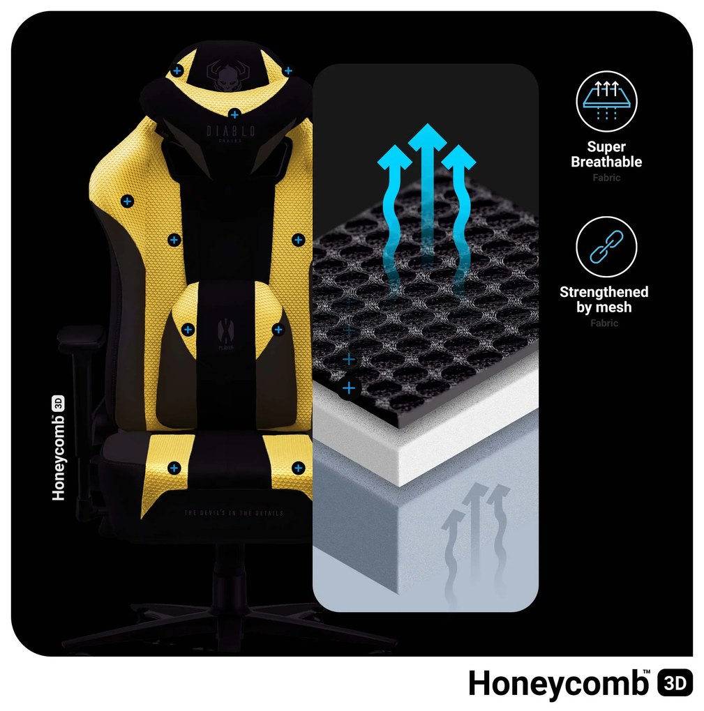 Materiałowy fotel gamingowy Diablo X-Player 2.0 Normal Size, Dark Sunflower