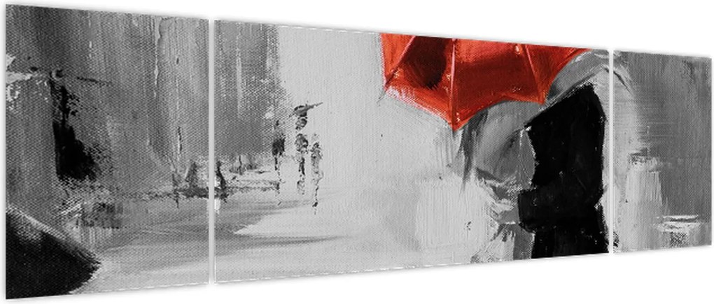 Obraz - Zakochana para pod parasolem, czerwony (170x50 cm)