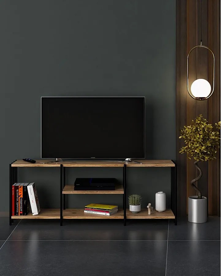 Stojak pod telewizor – 124 cm x 46 cm x 26 cm – czarny – metal i płyta wiórowa