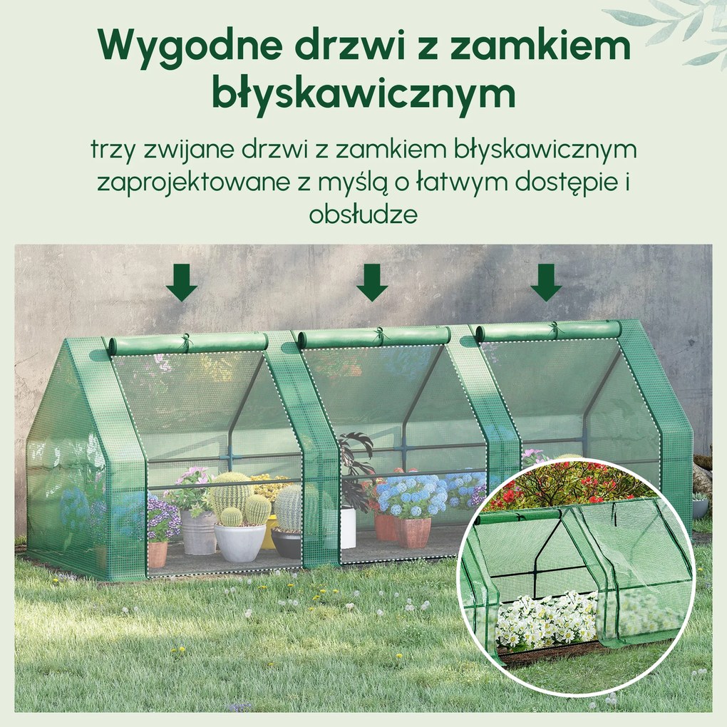 Outsunny Tunel Foliowy Mini Szklarnia Ogrodowa Łatwy Montaż 270x90x90cm Zielony | Aosom PL