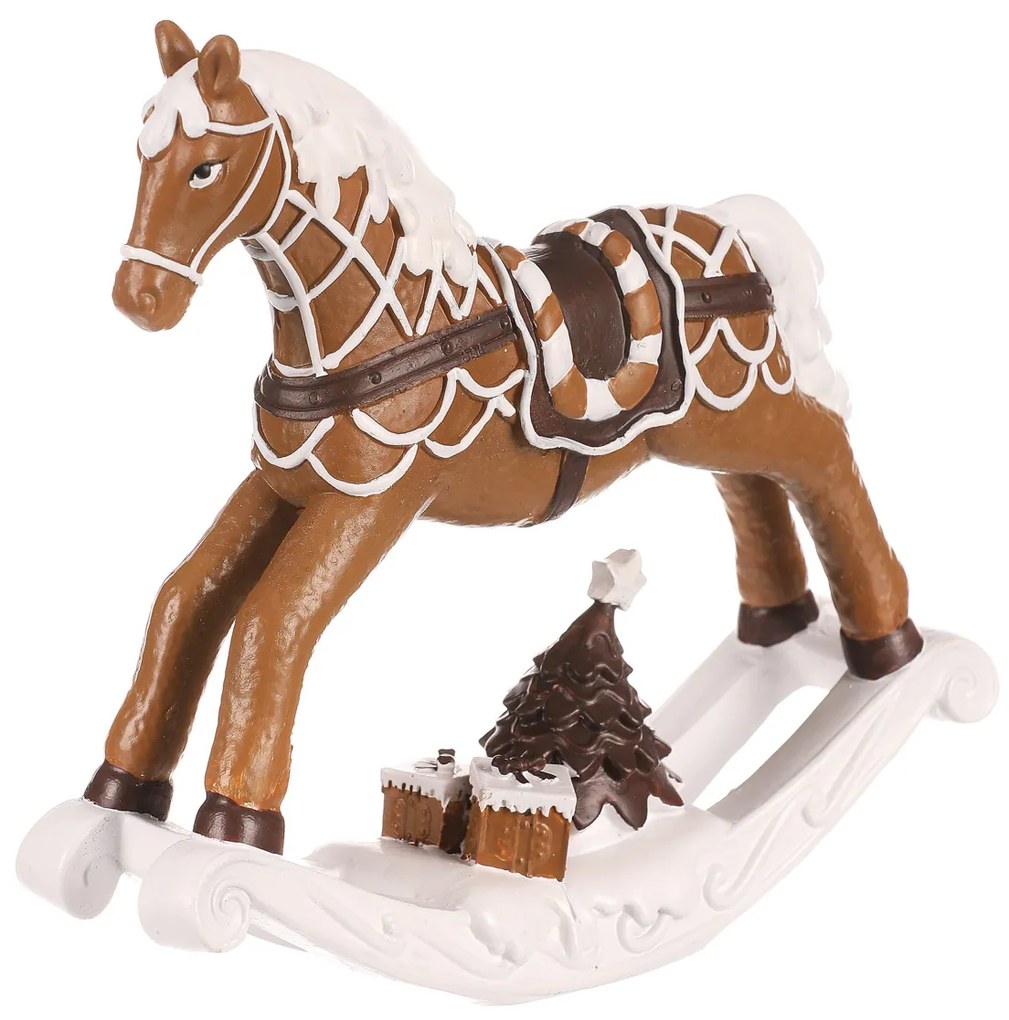 Dekoracja świąteczna Konik na biegunach, brązowy, polyresin, 17 cm