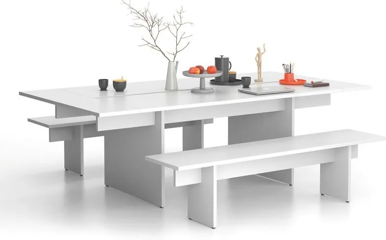 Stół konferencyjny SOLID + 2x rozszerzenie blatu, 240x125 cm, biały
