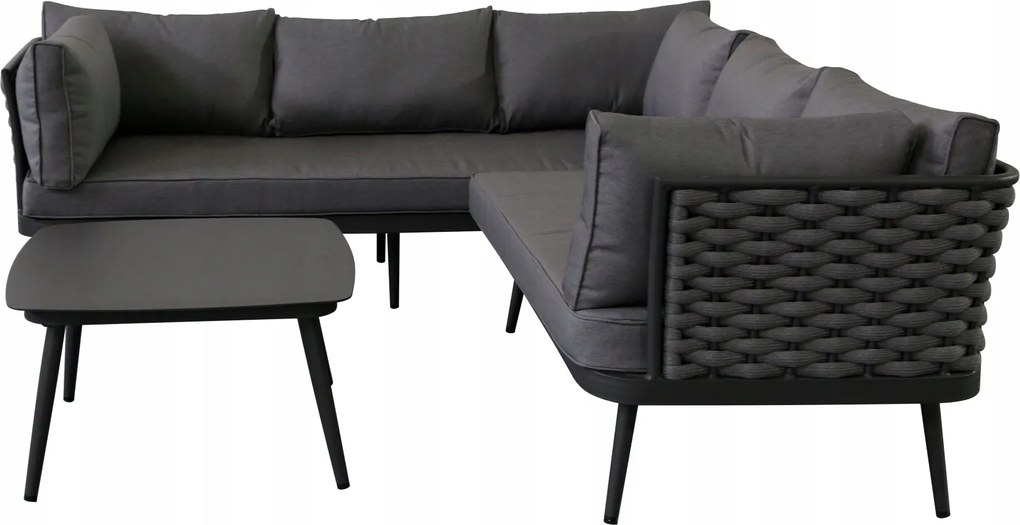 Zestaw mebli ogrodowych szary aluminium narożnik z poduszkami i stolik
