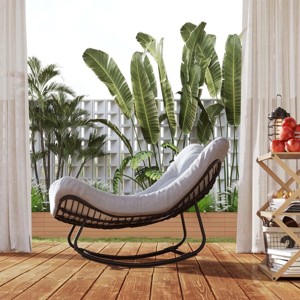 Huśtawka z Rattanu Outsunny z Ramą Stalową i Poduszką 98 x 111 x 74 cm Szary